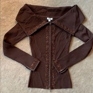 Cache Brown Embellished Top